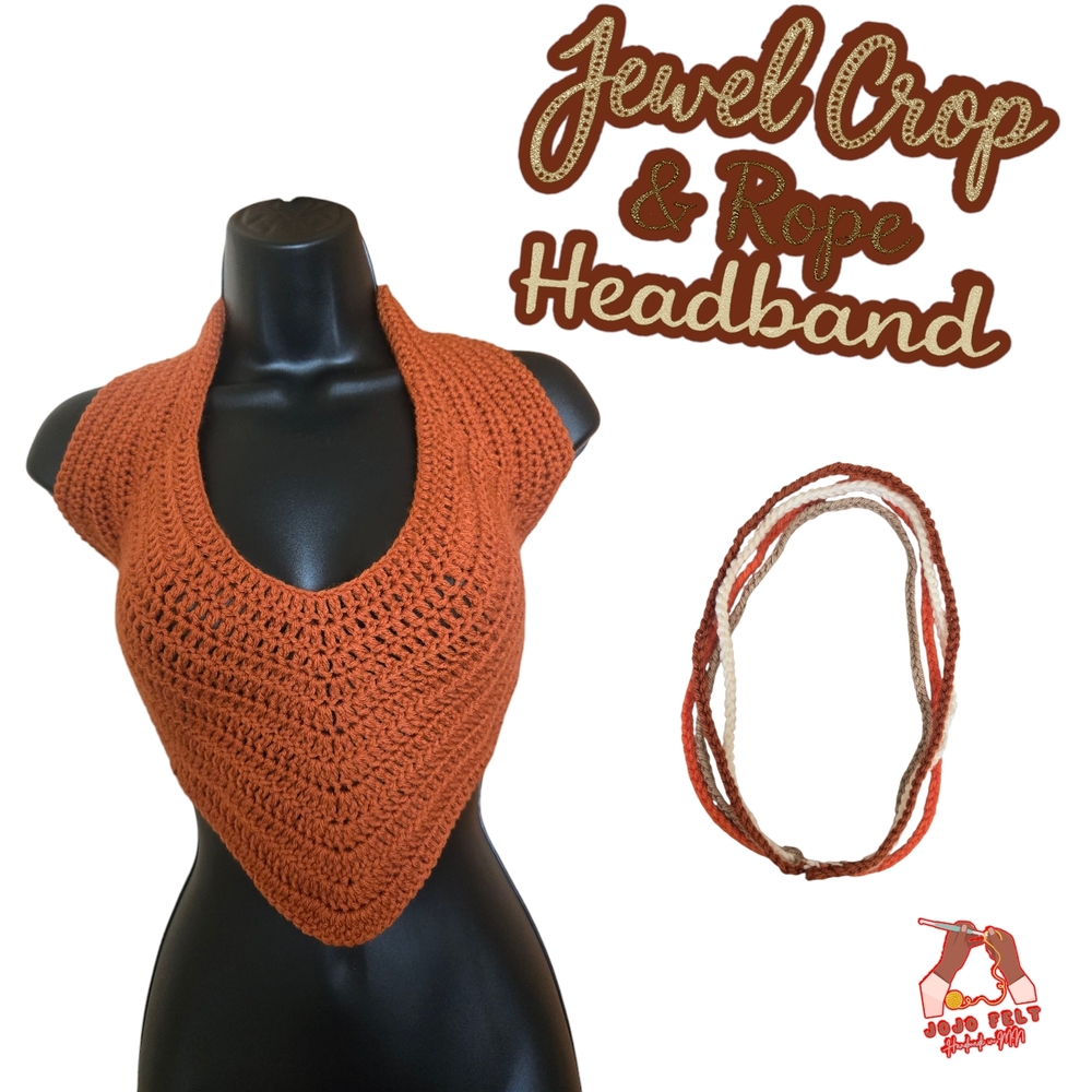 Orange Jewel Crop Top & Rope Headband, Small, HandmadebyMe, Summer/Spring